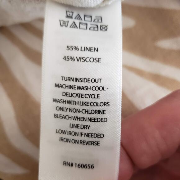 Sincerely Jules Linen Blend Zebra Print Elastic High Rise Straight Leg Pant L - Picture 10 of 11